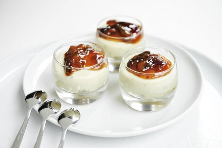 Cheese cake de bleu d'Auvergnes en verrines, confiture de prunes